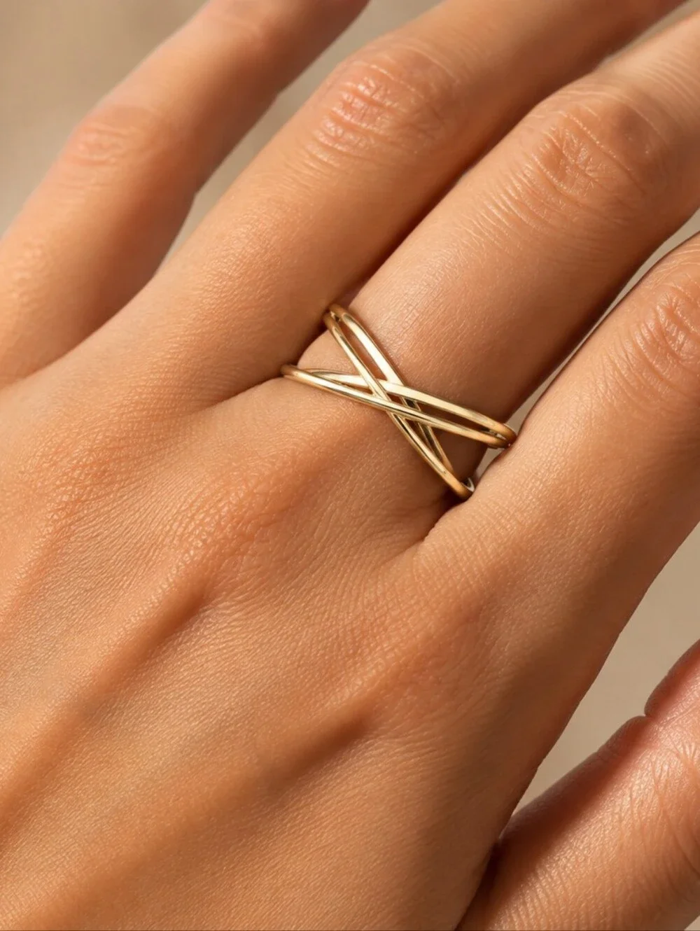 Gold Ring Contemporary Jewelry Dainty Double Cross Band Size 7 In Black Gift Box